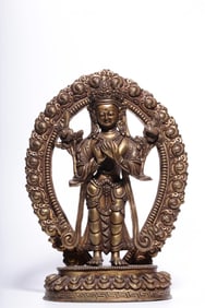 A bronze gilt statue of Manjushri Bodhisattva in the Qing Dynasty