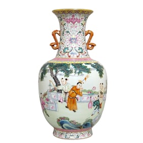 A Qing Qianlong pastel baby play amphora