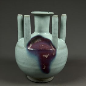A Yuanjun kiln moon white purple spotted glaze multi-tube flower arrangement