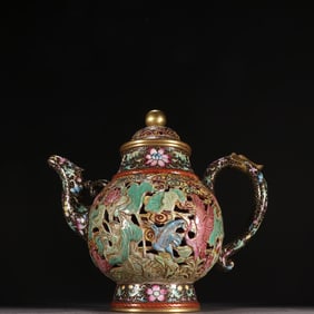 A Qing Dynasty Qianlong enamel color [finely carved basket] palace lamp pot
