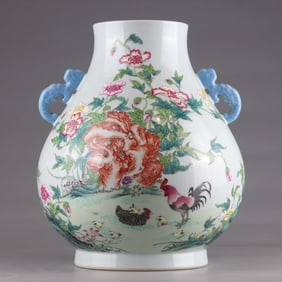 A Qing Yongzheng pastel flower poetry statue