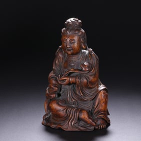 A Qing Dynasty Tianzhang bamboo carving Ruyi Guanyin ornament