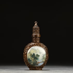 A piece of copper vessel painting landscape picture snuff bottle