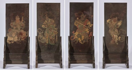 A set of Qing Dynasty Duanshi Four Heavenly Kings screen