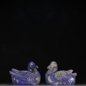 A pair of lapis lazuli duck ornaments