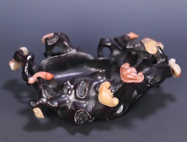 A piece of Qing Dynasty rosewood inlaid Shoushan stone Ganoderma lucidum wash
