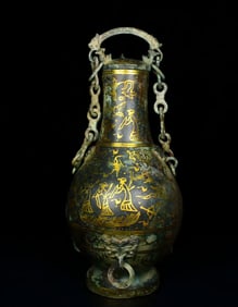 A Warring States bronze file gold chain beam pot