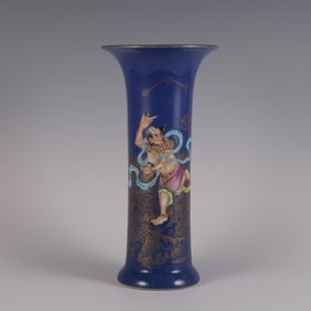 A snowflake blue glaze painted with gold pastel Kuixing Dou Hua cup made in the Qing Yongzheng year