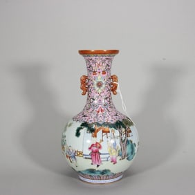 A Qing Qianlong pastel baby play picture amphora