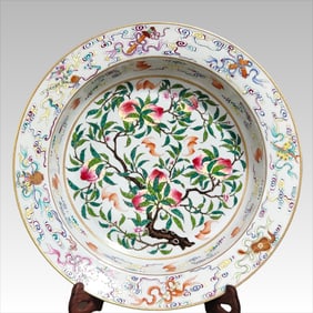 A Qing Qianlong pastel multi-blessing and longevity washbasin