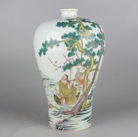 A Qing Yongzheng pastel Su Mu shepherd picture plum bottle