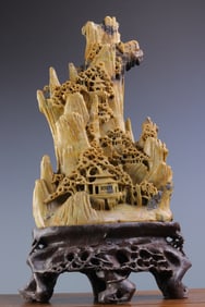 A Qingtian stone carved landscape scenery beautiful river and mountain ornament