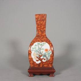 A Qing Qianlong stone pattern glazed window pastel flower square bottle