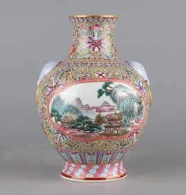 A Qing Qianlong enamel colorful window landscape statue