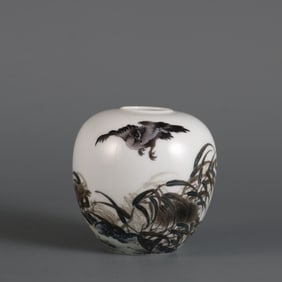 A water bowl made of enamel colored reed goose in the Qing Yongzheng year