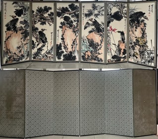 A six-curved screen by Pan Tianshou (no clear theme)