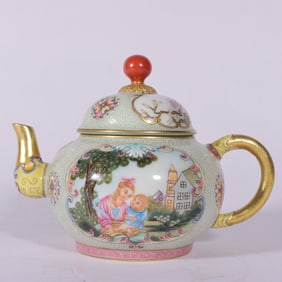 A Qing Qianlong enamel colorful silk white ground ball flower opening window Western character