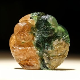 A Qing Dynasty beautiful color and skillful carving of two-color tourmaline and two immortals