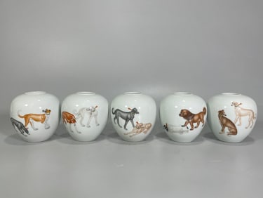 A set of Qianlong year system Lang Shining ten dog picture water jug
