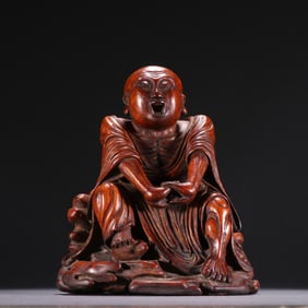 A piece of Qing Dynasty Feng Yunsheng old bamboo root carving yawning Arhat ornament