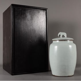 A Southern Song Dynasty official kiln moon white glazed elephant jar