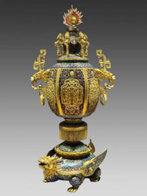 A Qing Dynasty cloisonné turtle palace lamp