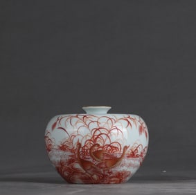 A Qing Yongzheng alum red reed goose picture Taibai Zun