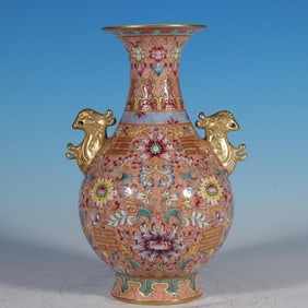 A piece of Qing Qianlong phoenix ear jade pot Chungou grass enamel color