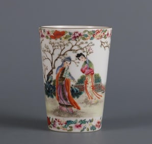 A pastel lady's picture jar cup from the Republic of China period (Fushou Ruyi style).