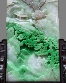 A Qing Dynasty rosewood inlaid jade "H: Shihe Shou" inserted screen imperial study