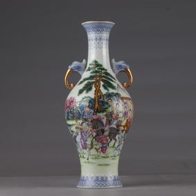 A Qing Yongzheng enamel colored gilded character story poetry amphora