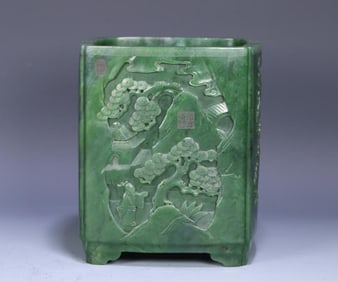 A Qing Dynasty Xinjiang Hetian jasper character story pen holder