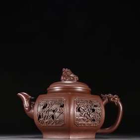 A Xu Hantang purple sand [plum orchid bamboo chrysanthemum] hexagonal pot