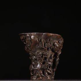 A late Qing Dynasty agarwood carved landscape figure cup