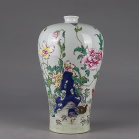 A Qing Yongzheng pastel flower plum bottle