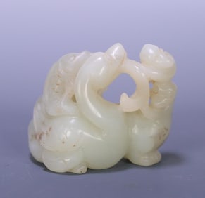 A carving of Hetian jade carp and double goose