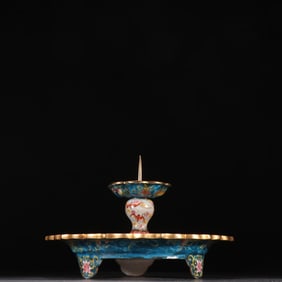 A Qing copper tire painting enamel flower bat pattern candlestick