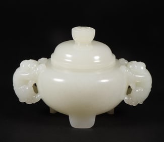 A white jade double animal ear incense burner from the Qing Dynasty