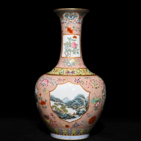 A piece of Qing Qianlong pastel gilt eight treasure longevity flower consecration four seasons