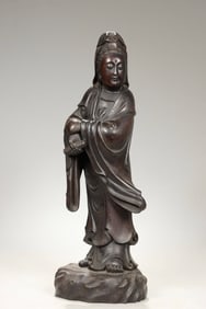 A Qing Dynasty mahogany carving Sutra Guanyin ornament