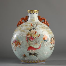 A Qing Qianlong Magu birthday flat bottle