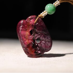 A Qing Dynasty red old tourmaline double badger