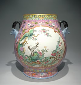 One piece (supplementary picture) Qing Qianlong model enamel color palace pink phoenix tail grass