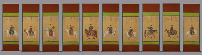 A vertical axis of a prince picture painted by Lang Shining in the Qing Dynasty (ten screens)