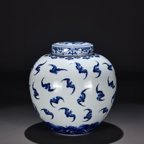 A Qing Yongzheng blue and white Fuhai map lid jar