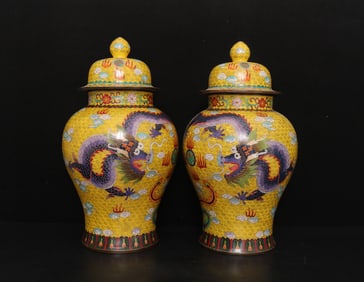 A pair of cloisonné general jars