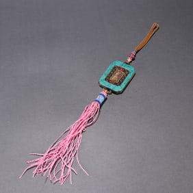 A Qing silver gilt inlaid turquoise fasting pendant