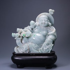 A jade carved Maitreya seated statue