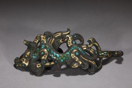 A war Han bronze file silver dragon belt hook