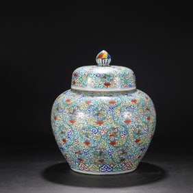 A Ming Dynasty Jiajing colorful entwined branch hundred phoenix birthday blessing large lid jar